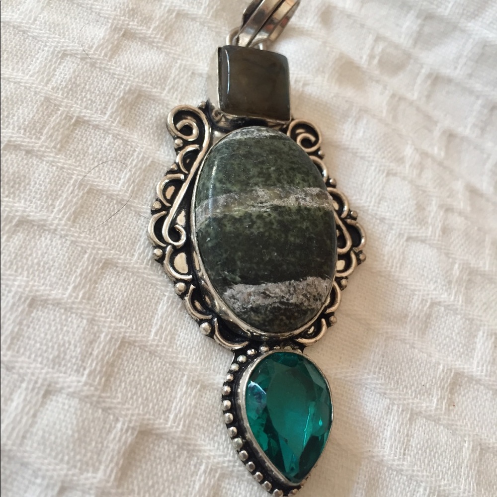 Genuine stones & glass pendant for necklace silver